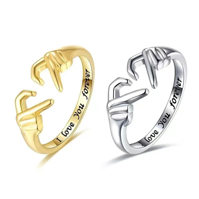 Romantic Heart Hand Hug Ring for Women Men I Love You Forever Couple Adjustable - BeeBeeBuys