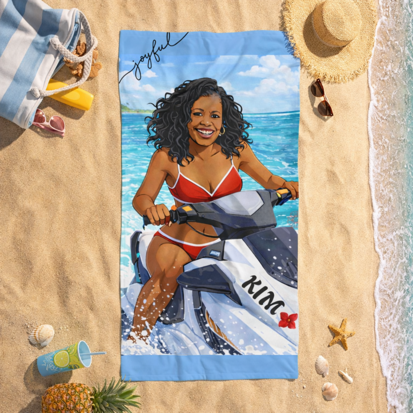Personalized Jet Ski Beach Towel – Custom Name Tropical Swim Design