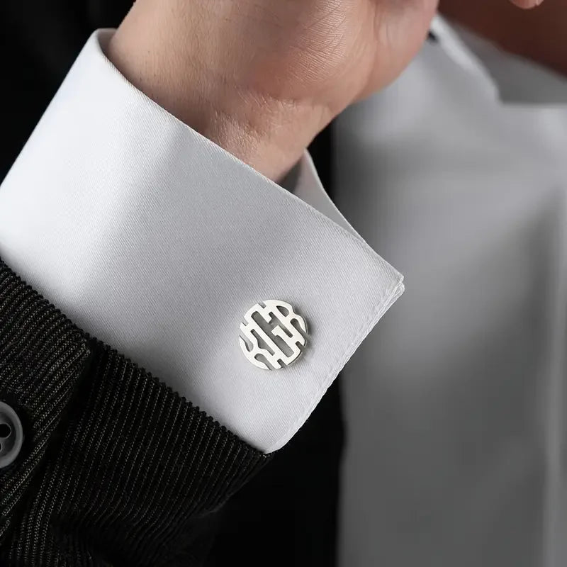 Round Monogram Letter Cufflinks For Men - BeeBeeBuys