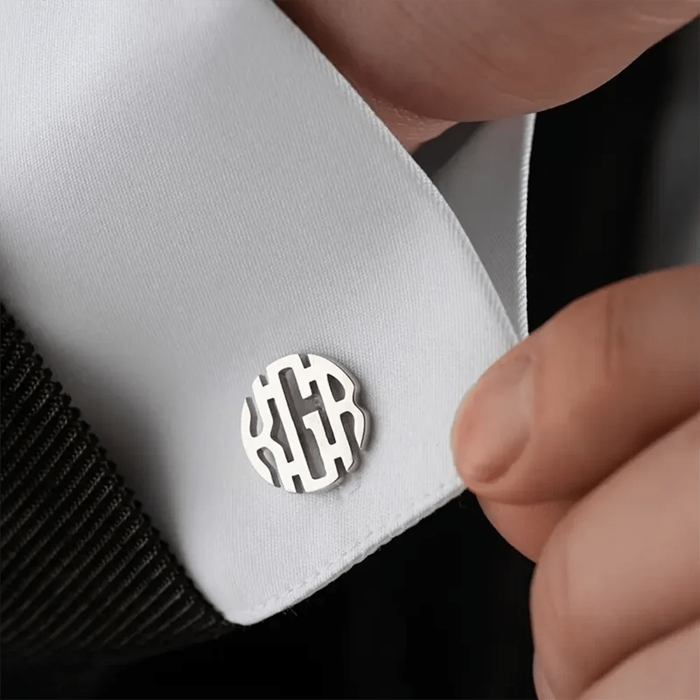 Round Monogram Letter Cufflinks For Men - BeeBeeBuys