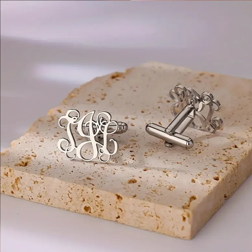 Round Monogram Letter Cufflinks For Men - BeeBeeBuys