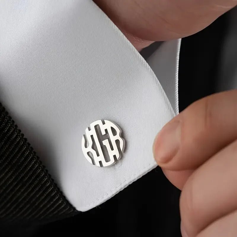 Round Monogram Letter Cufflinks For Men - BeeBeeBuys