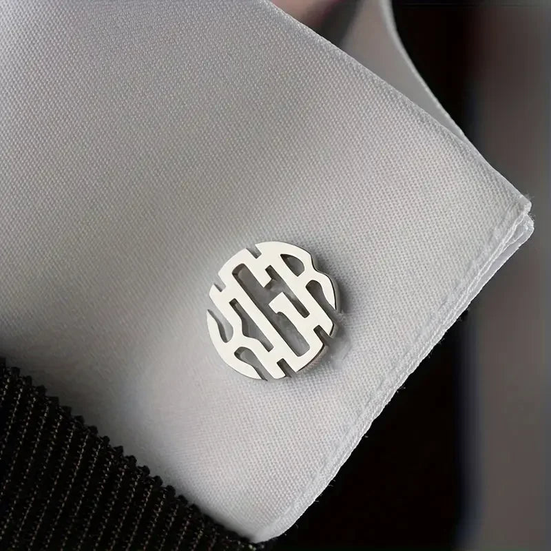 Round Monogram Letter Cufflinks For Men - BeeBeeBuys