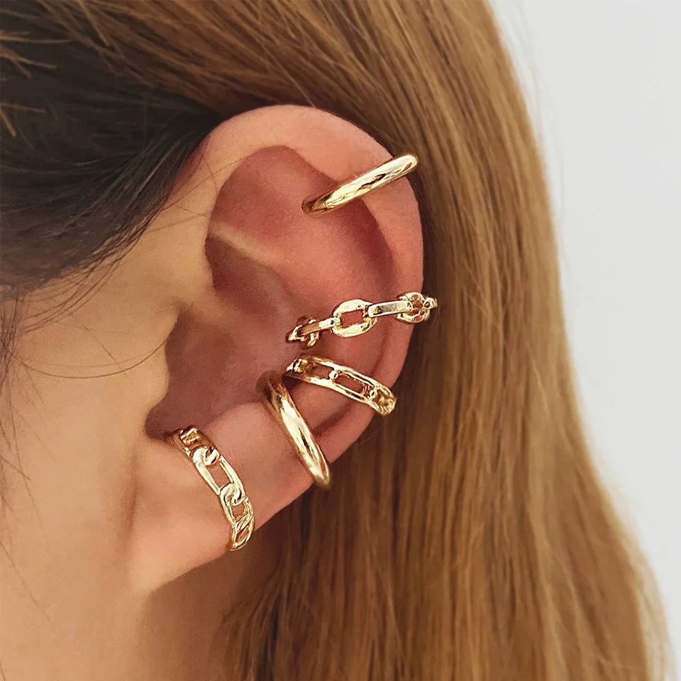 Set of Chic Gold or silver Ear Cuff Non - Piercing Ear Clips Fake Cartilage Earrings - BeeBeeBuys