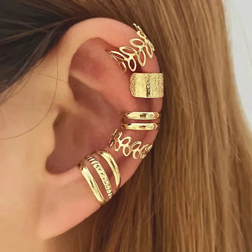 Set of Chic Gold or silver Ear Cuff Non - Piercing Ear Clips Fake Cartilage Earrings - BeeBeeBuys