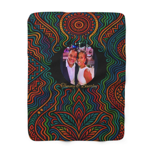 African Print Sherpa Fleece Blanket - Personalized