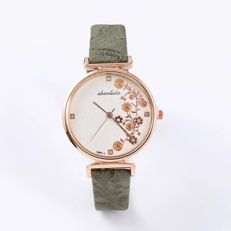 Simple Brown Quartz Watch Vintage Leather Ladies - BeeBeeBuys