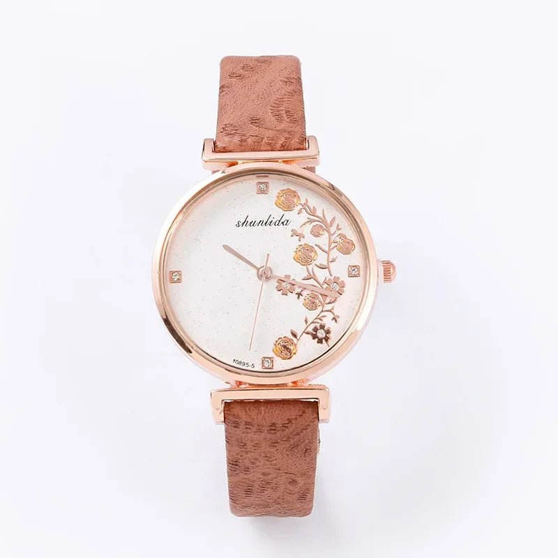 Simple Brown Quartz Watch Vintage Leather Ladies - BeeBeeBuys