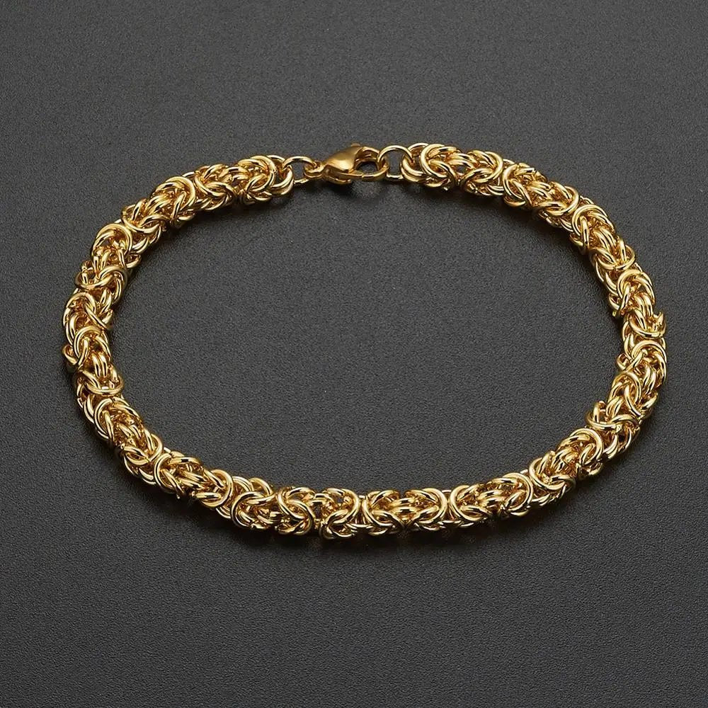 Stainless Steel Gold Color Round Circle Byzantine Link Chain - BeeBeeBuys