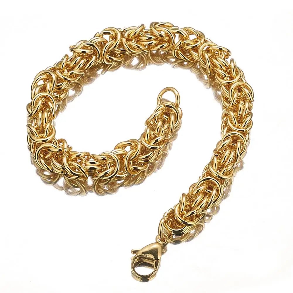 Stainless Steel Gold Color Round Circle Byzantine Link Chain - BeeBeeBuys