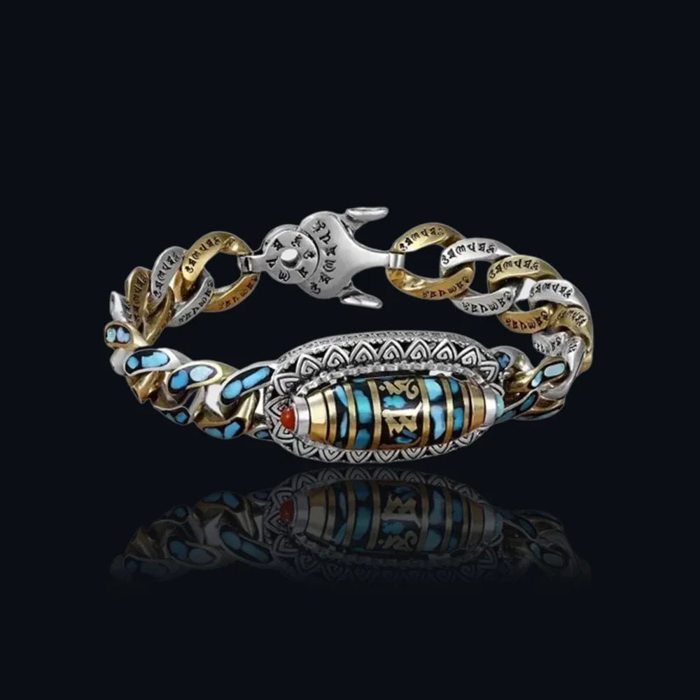 Tibetan Natural Turquoise Mantra Bracelet Rotatable Amulet - BeeBeeBuys