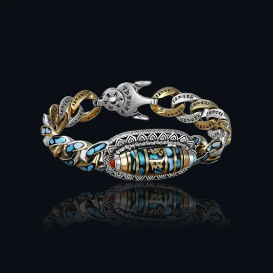 Tibetan Natural Turquoise Mantra Bracelet Rotatable Amulet - BeeBeeBuys