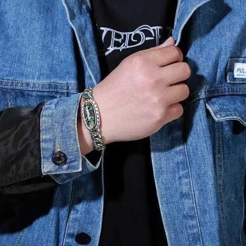 Tibetan Natural Turquoise Mantra Bracelet Rotatable Amulet - BeeBeeBuys