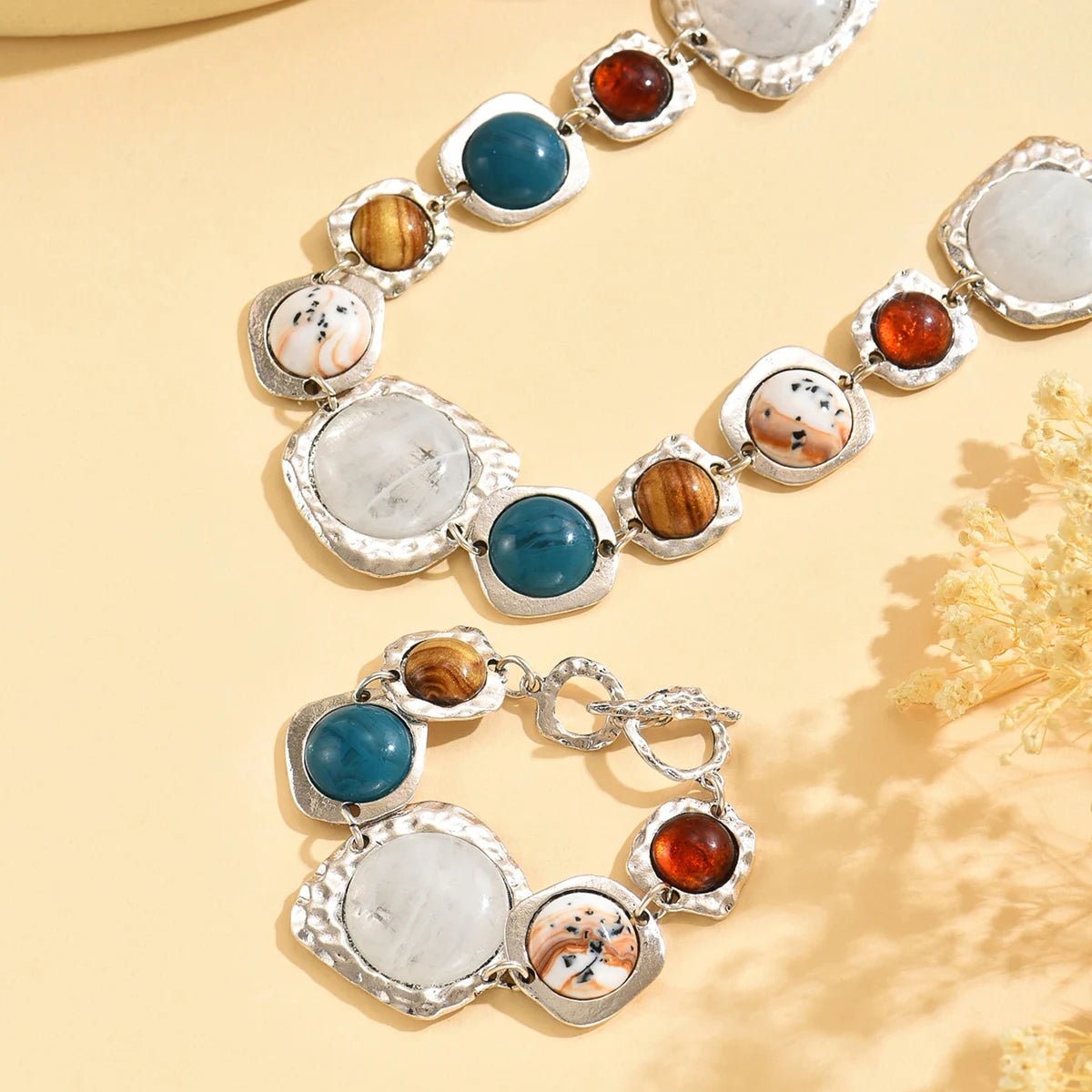 Vintage Bracelets Necklace Chunky Exaggerated Metal Jewelry Sets - BeeBeeBuys