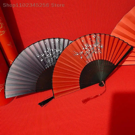 Vintage Chinese Style Folding Fan Wooden Shank - BeeBeeBuys