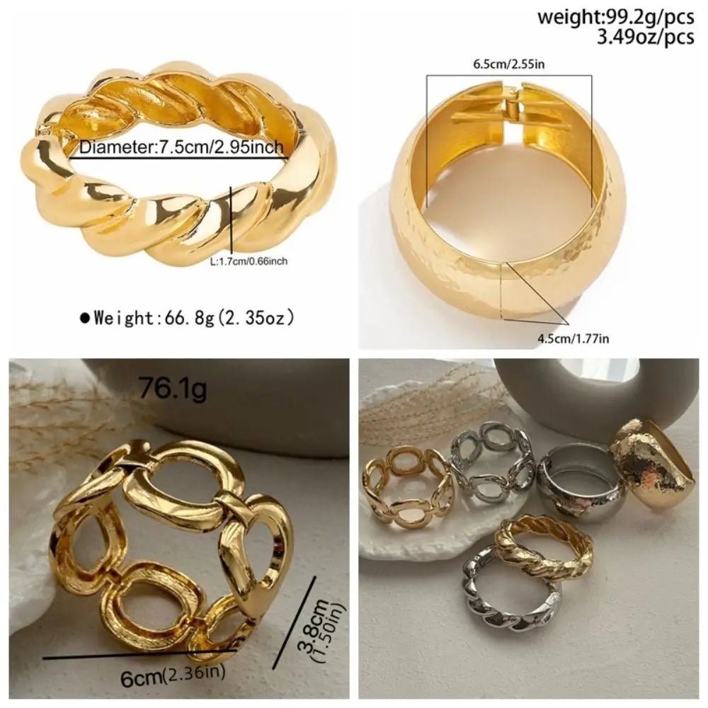 Vintage Metal Alloy Hollow Round Cuff Wide Banglestric Spring Bangles - BOGO 🔥 - BeeBeeBuys
