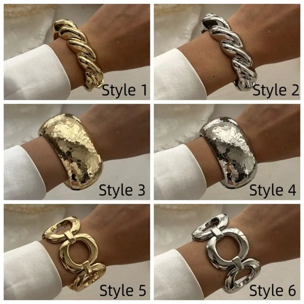Vintage Metal Alloy Hollow Round Cuff Wide Banglestric Spring Bangles - BOGO 🔥 - BeeBeeBuys