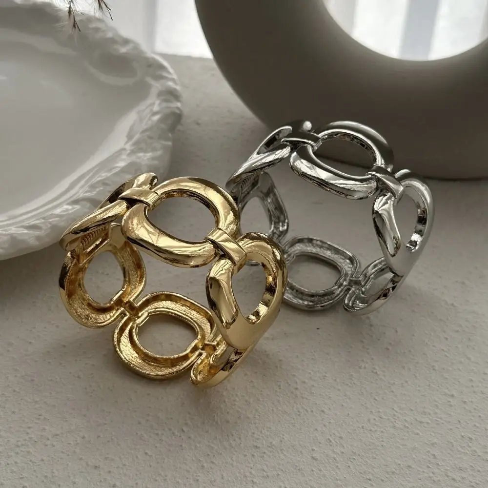 Vintage Metal Alloy Hollow Round Cuff Wide Banglestric Spring Bangles - BOGO 🔥 - BeeBeeBuys