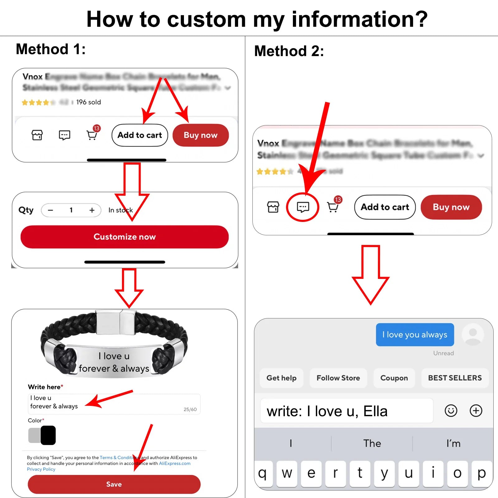 Vnox Personalized Name Bangle – Custom Zircon Charm Bracelet for Women - BeeBeeBuys