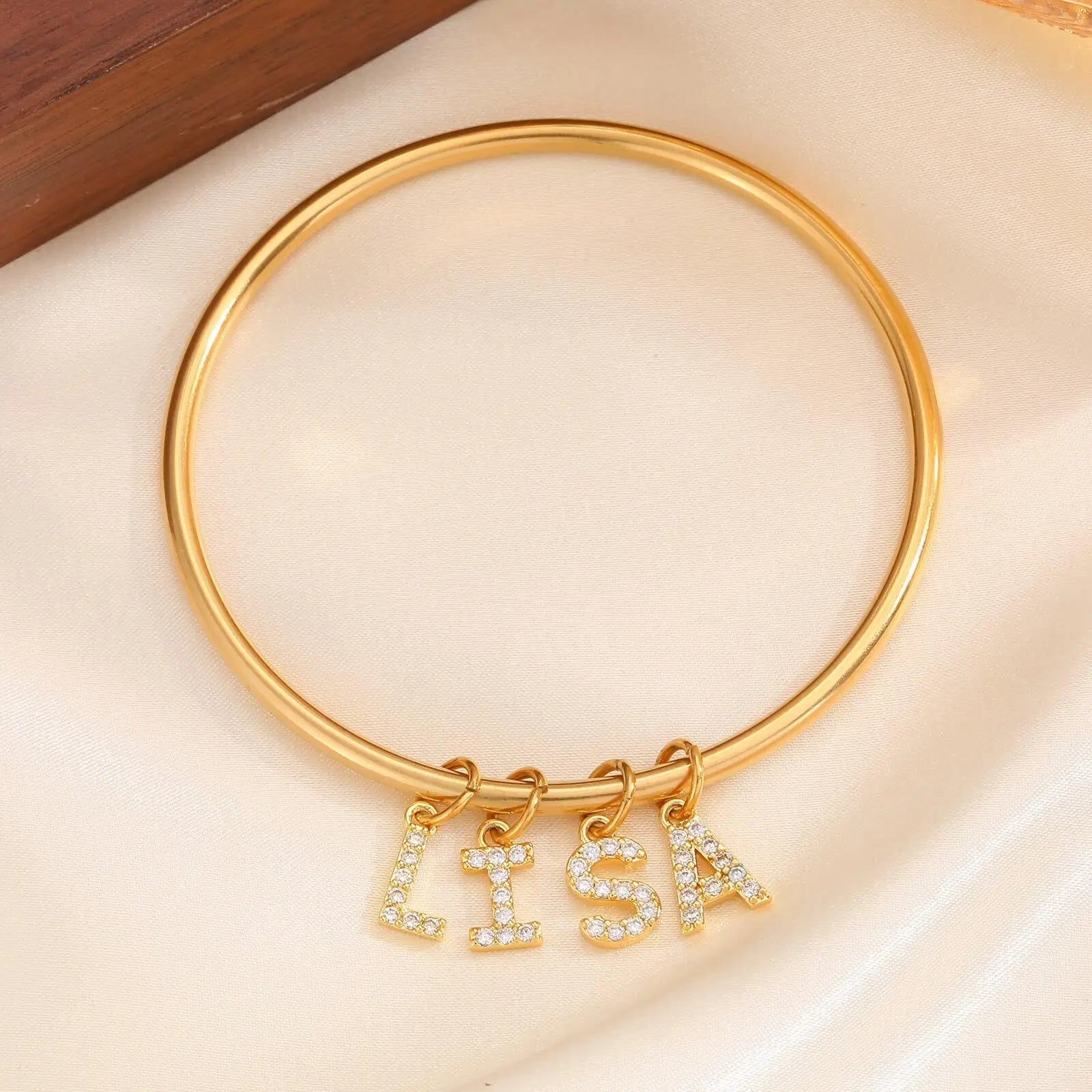 Vnox Personalized Name Bangle – Custom Zircon Charm Bracelet for Women - BeeBeeBuys