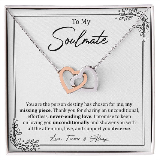 To My Soulmate | Love, Forever & Always - Interlocking Hearts necklace